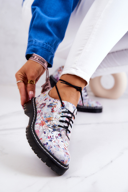 Women's Leather Brogues Oxfords Maciejka 4087A-38 White With Flowers