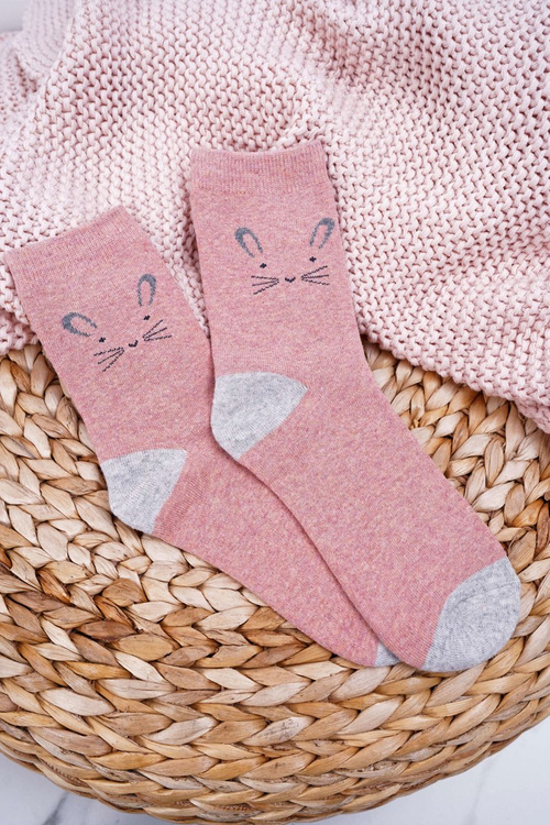 Women's Warm Socks Dark Pink with Rabbit