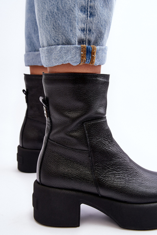 Leather Low Heel Boots Black Lemar Volavola
