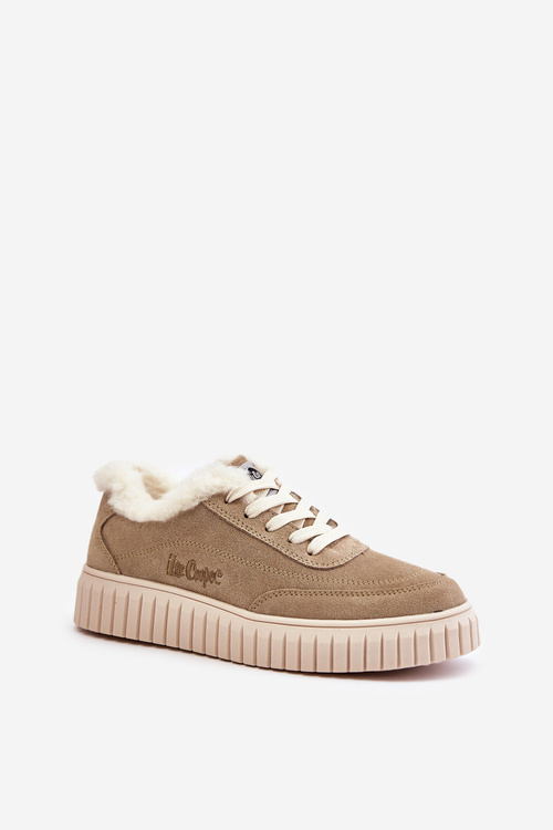 Sneakersy Ocieplane Futerkiem Skórzane Damskie Beżowe Lee Cooper LCJ-24-01-2972