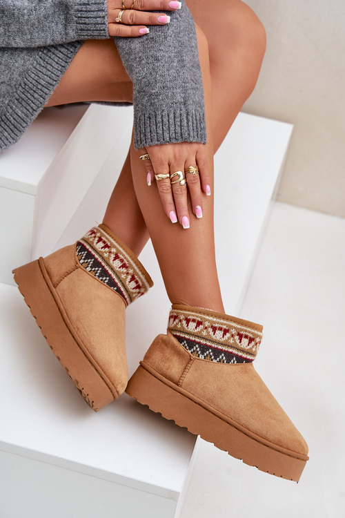 Damskie Śniegowce Wzorzysta Wstawka Na Platformie Camel Avatharia