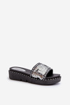 Women's Flip Flops With Sequins Black-Silver Rivanique