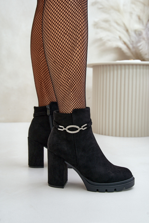 Women's Heeled Boots Eco Suede With Decorative Strap Black Maivone