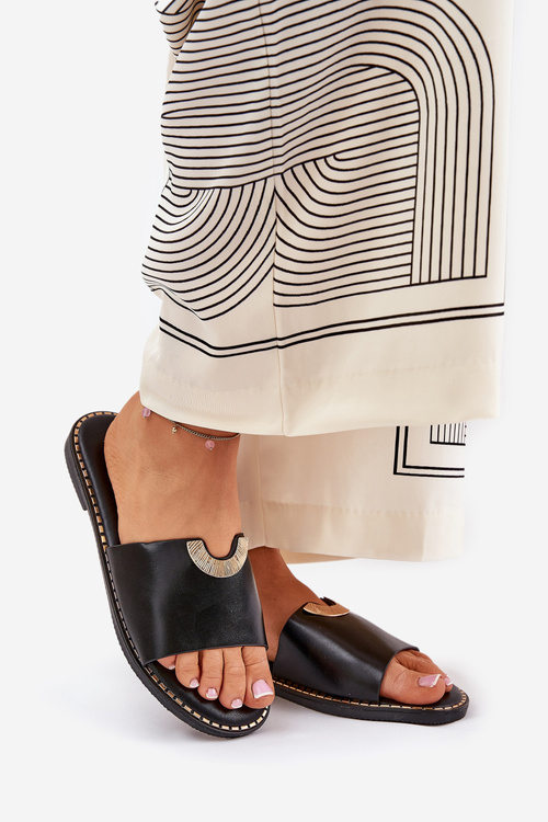 Damskie Klapki Damskie Płaskie Eko Skóra Ozdobne Detale Czarne Mevith