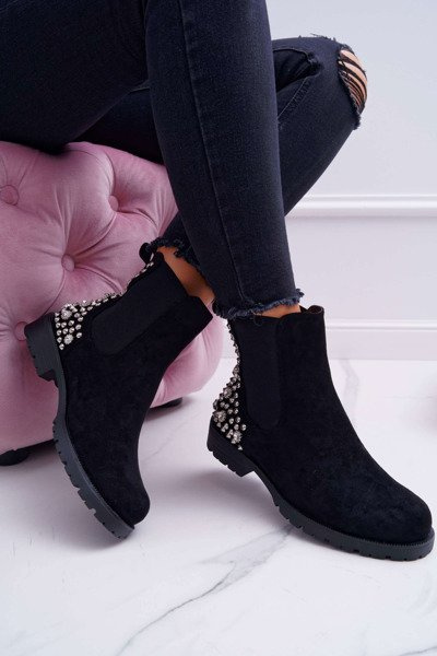 Women's Flat Heel Booties Metallic Studs Black Binary