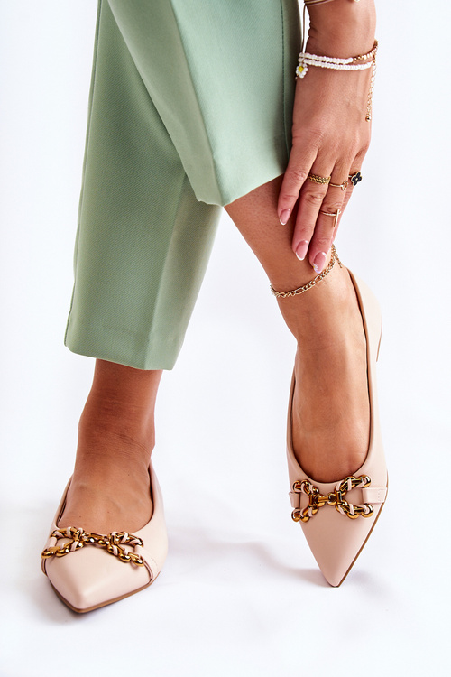 Baleriny Damskie Skóra Szpic Ozdoba Beżowe Carlos