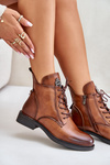 Insulated Ankle Boots With Flat Heel And Decoration Camel Leonise