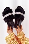 Platform Slippers With Fur And Cubic Zirconia Black Impress