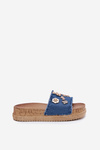 Ladies Slippers With Golden Accents On Platform Navy Rigasta