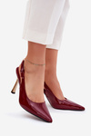 Lacquered Stilettos With Open Heel And Pointed Toes Burgundy Rivori