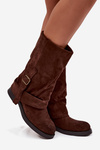 Women's Boots With Turned Shaft To Mid Calf With Clasp Chocolate Minelle