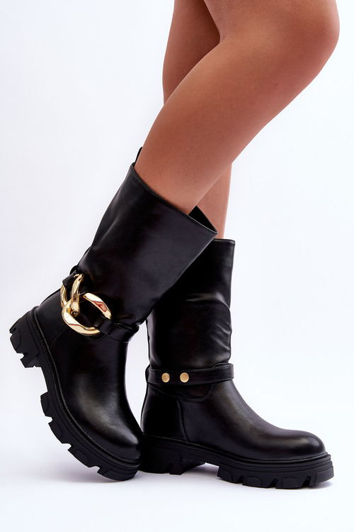 Leather Ankle Boots on a Flat Heel Black Diominna