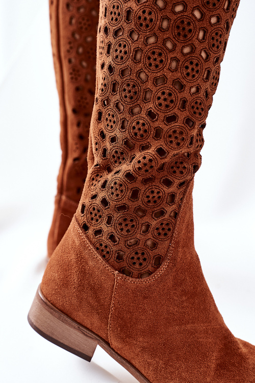 Openwork Suede High Boots Brown Pointe