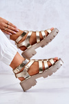 Leather Sandals With Straps Gold Minorite