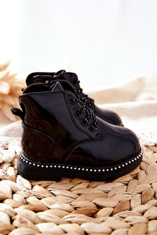 Leather Children's Boots Lacquered Black Maris