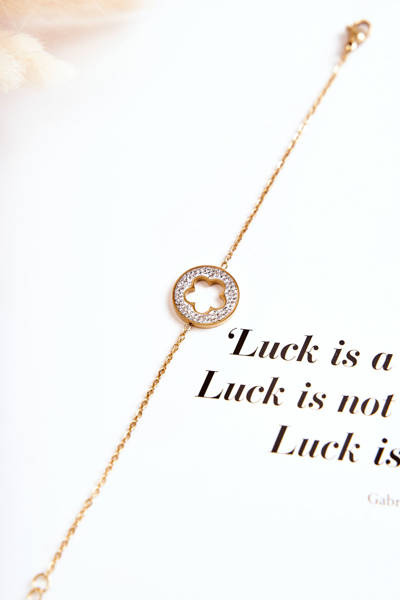 Bransoletka Celebrytka Damska Kwiat I Cyrkonie Złota