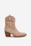 Cowboy Ankle Boots On Heel Made Of Eco Suede Light Beige Narinae