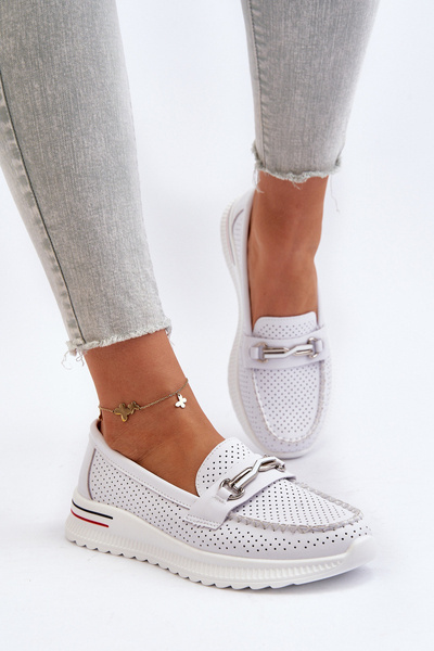 White Women's Leather Moccasins Veridinna