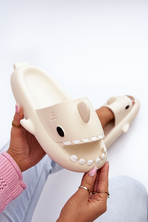 Women's Lightweight Foam Slippers with Shark Motif Beige Kasila