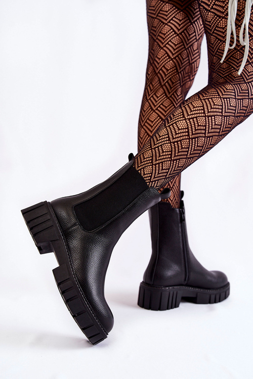 Leather Women's Boots On The Platform Black Bente