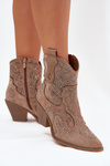 Warm Ladies Ankle Boots Cowboy Style With Decoration Beige Lelira