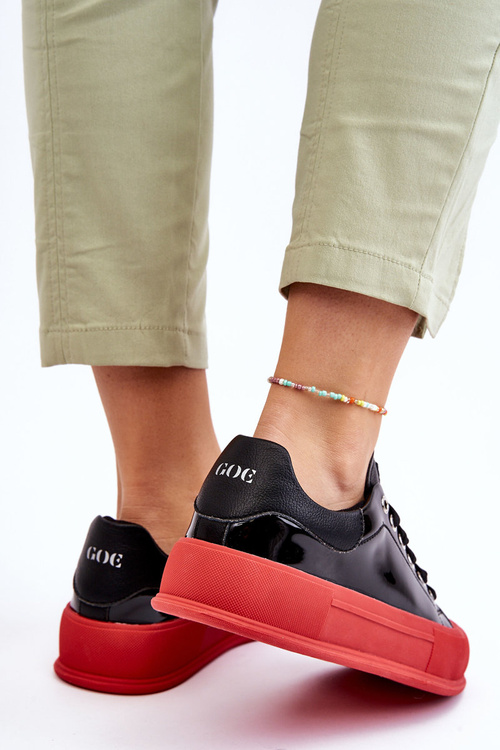 Women's Lacquered Platform Sneakers GOE LL2N4021 Black-Red