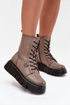 Women's Workery Boots on Platform with Lining Vinceza 58588 Dark Beige