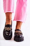 Leather Shoes With Decorative Chain Black Carmine