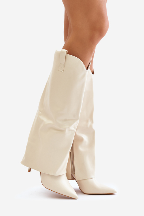 Stiletto Boots With Turned Shaft Light Beige Bellinna