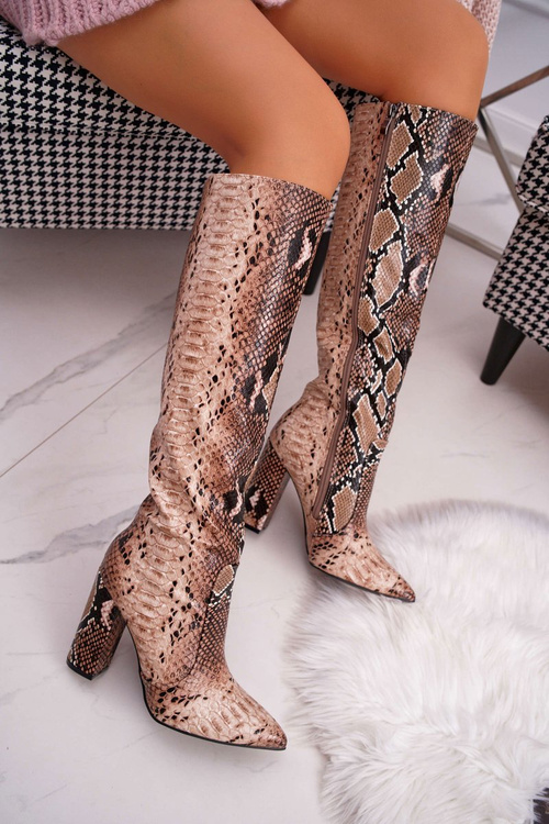 Women's Stiletto Boots Animal Textured Brown Brogues