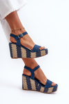 Women's Denim Wedge Sandals with Braid Blue Reviala