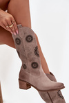 Suede Leather Women's Boots With Openwork Pattern Zazoo 3852 Cappuccino