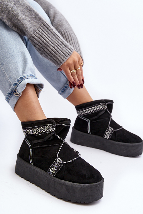 Women's snow boots with thick sole and laces black Milson