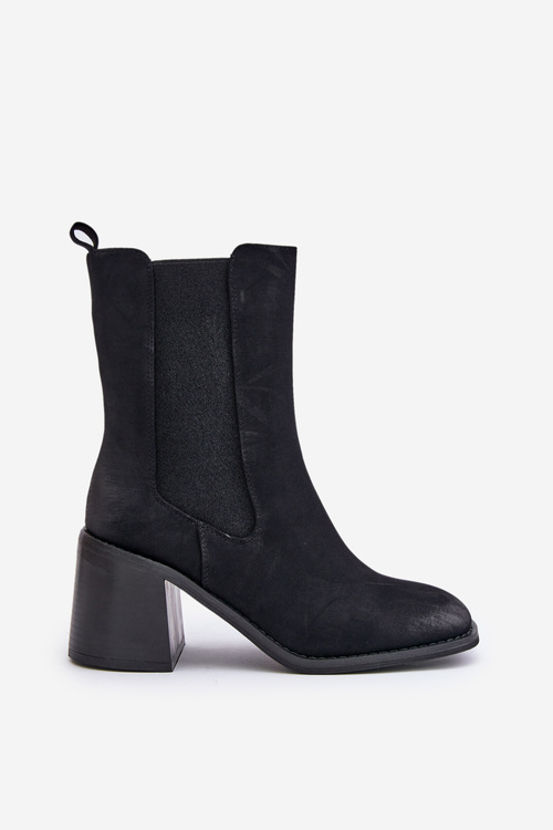 Women's Ankle Boots With Block Heel Made Of Eco Suede Black Naorita