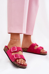 Women's sandals with transparent elements on cork sole fuchsia Sercele