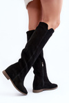 Zazoo 3407 Suede Knee-High Boots with Flat Heel Black