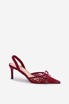 Lace High Heels With Open Back Burgundy Annivirae