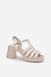 Lacquered Leather Women's Sandals On A Heel Light Beige Vinceza 66621