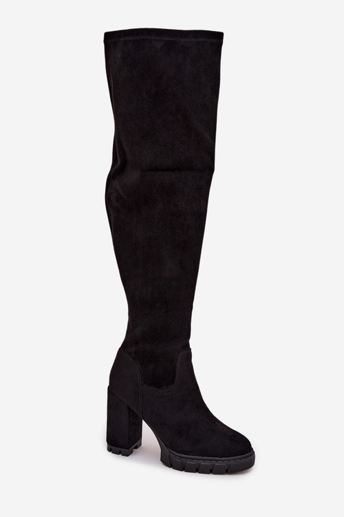 Women's Knee-High Boots on Block Heel Eco Suede Black Tahlina