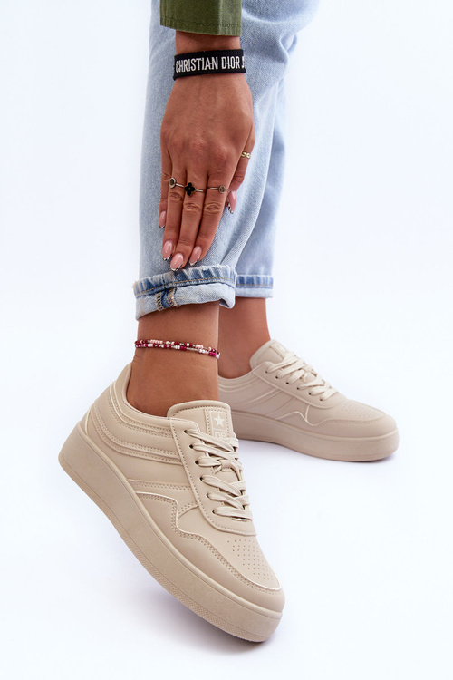 Buty Sportowe Damskie Platforma Beżowe Pudina 23SP35-5468