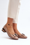 Beige Patent Leather Court Shoes with Block Heel Ilvanna