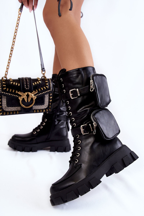 Women's High Boots Laced With Kidneys Black Mirrano
