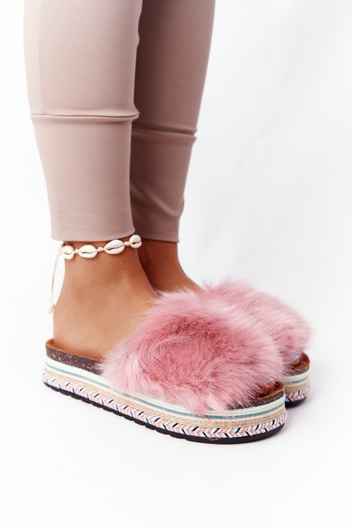 Platform Slippers With Eco Fur Pink Adventure