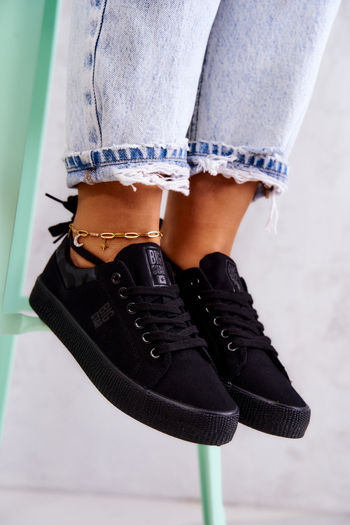 Tenisówki Damskie Niskie Wiązane Czarne Big Star JJ274563