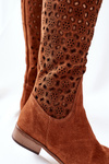 Openwork Suede High Boots Brown Pointe