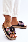 Material Slippers With Flowers Black Nessa
