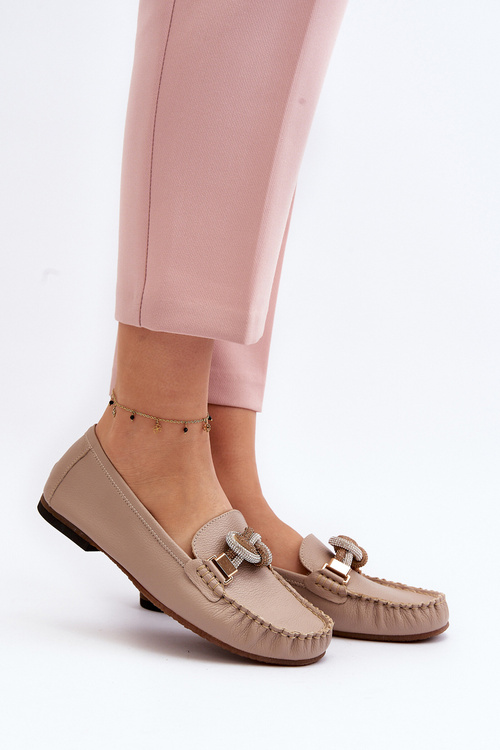 Women's Leather Moccasins with Decoration Laura Messi 2761 Beige
