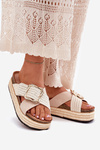 Women's Platform Slippers With Weaving And Golden Buckle Beige Filazzia