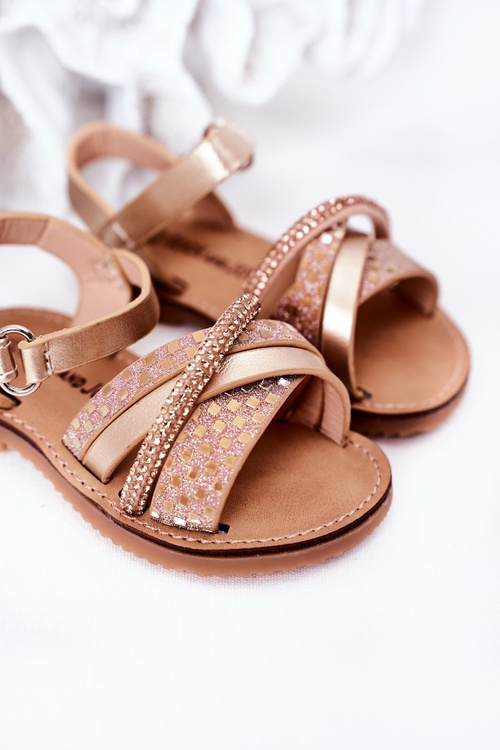 Children's Sandals With Sequins Gold Becky