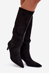 Women High Heel Insulated Ankle Boots With Eco Suede Black Arelisse